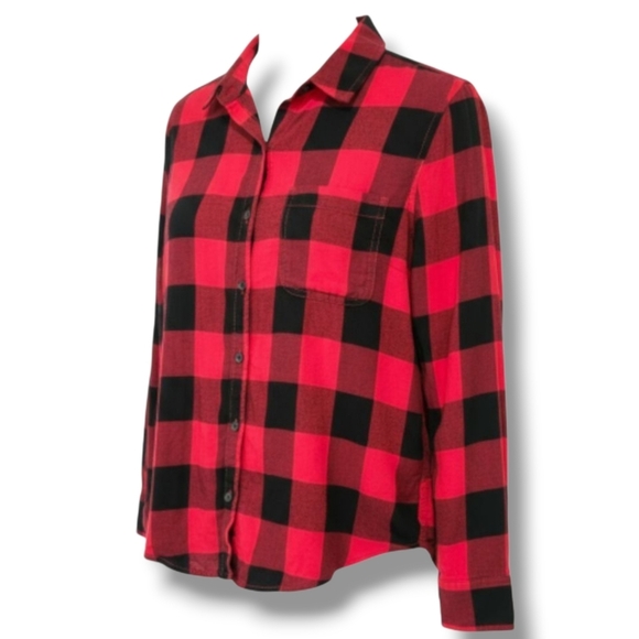 SO Juniors red black plaid long sleeve button-down cozy flannel - medium - Picture 8 of 9